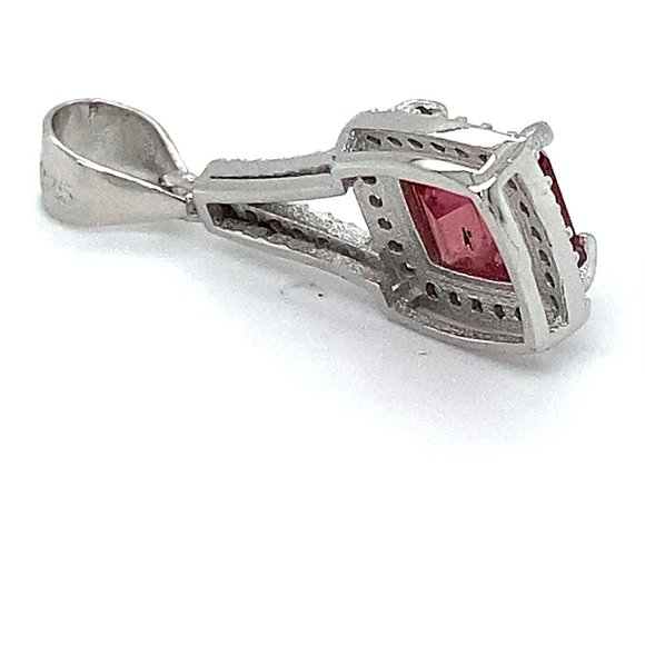 Red Tourmaline 1.80ct White Gold Silver Pendant - Picture 5 of 6